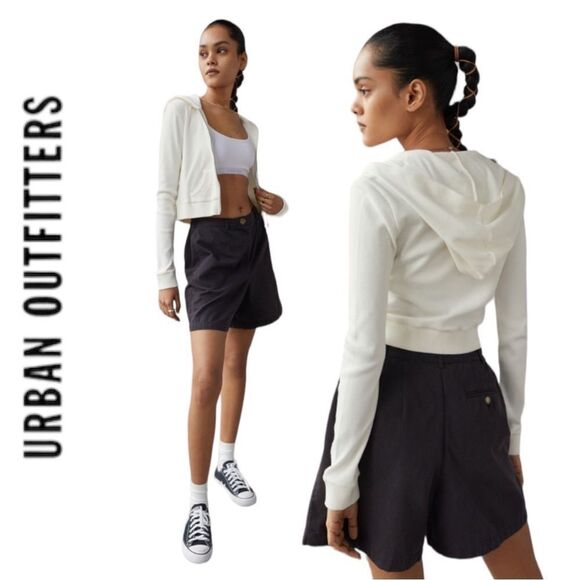 NEW UO Urban Outfitters Paris Ivory Fitted Zip-Up Hooded Jacket XL - Picture 2 of 3